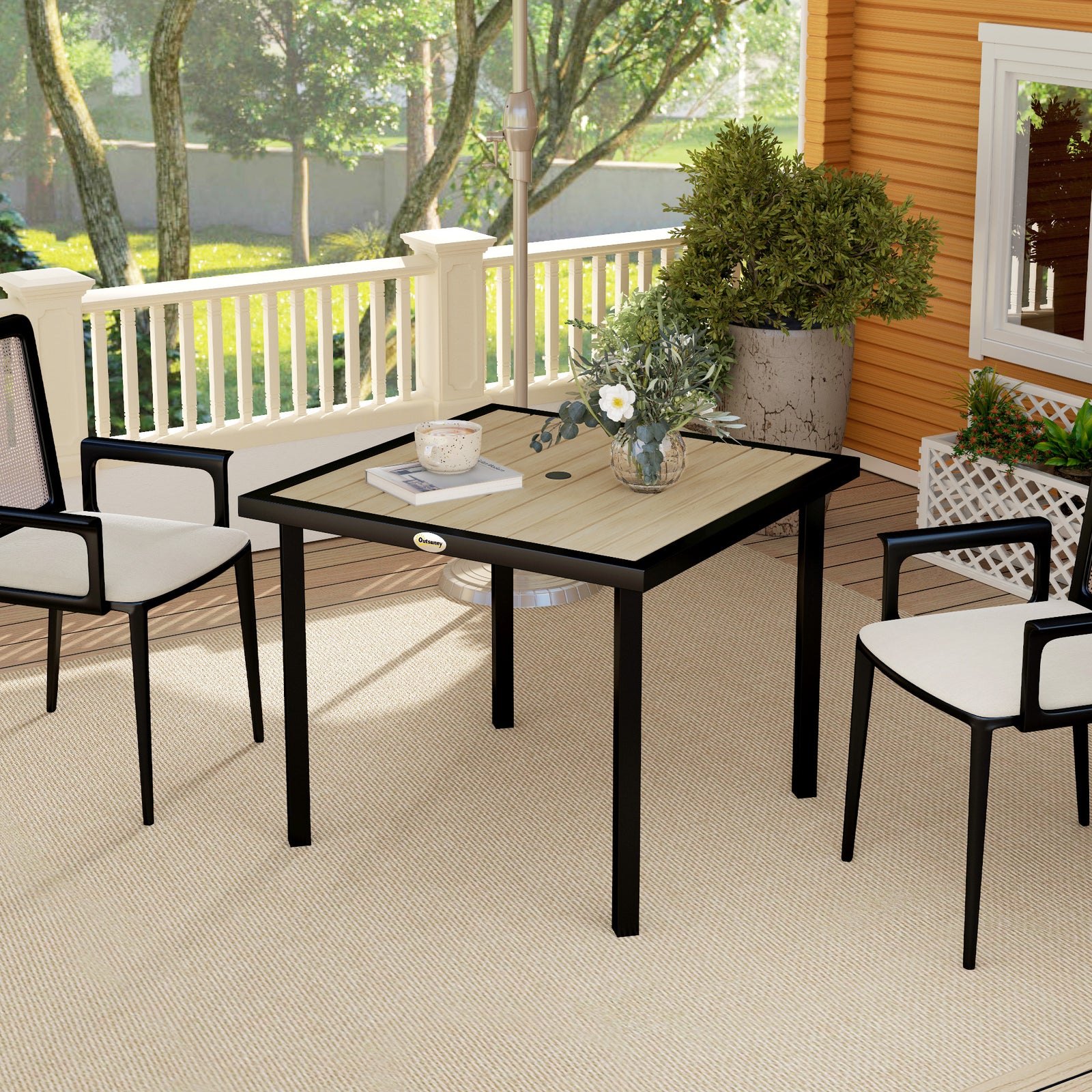 Garden Table For 4 Person W/ 5.4cm Parasol Hole | Brown