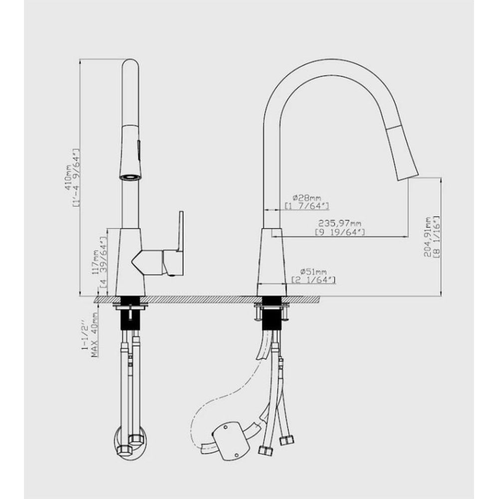 Bath Plus TB+ Pull-out Kitchen Tap Stainless Steel Single Lever