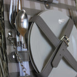 Grey Checked Picnic Wicker Basket With Cooler | 2-Person | Gray