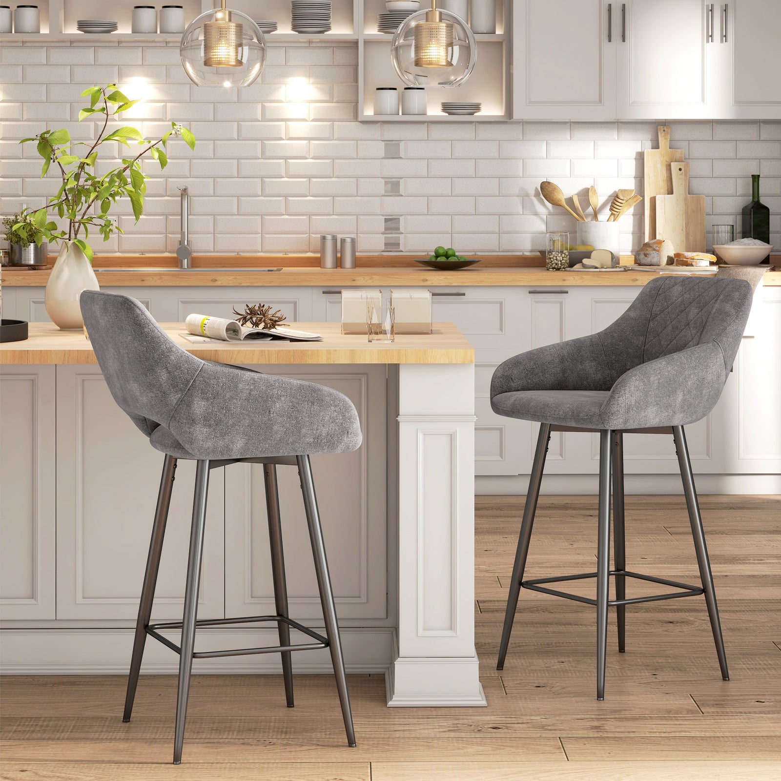 Velvet-touch Bar Stools Counter Set Of 2 | Dark Gray