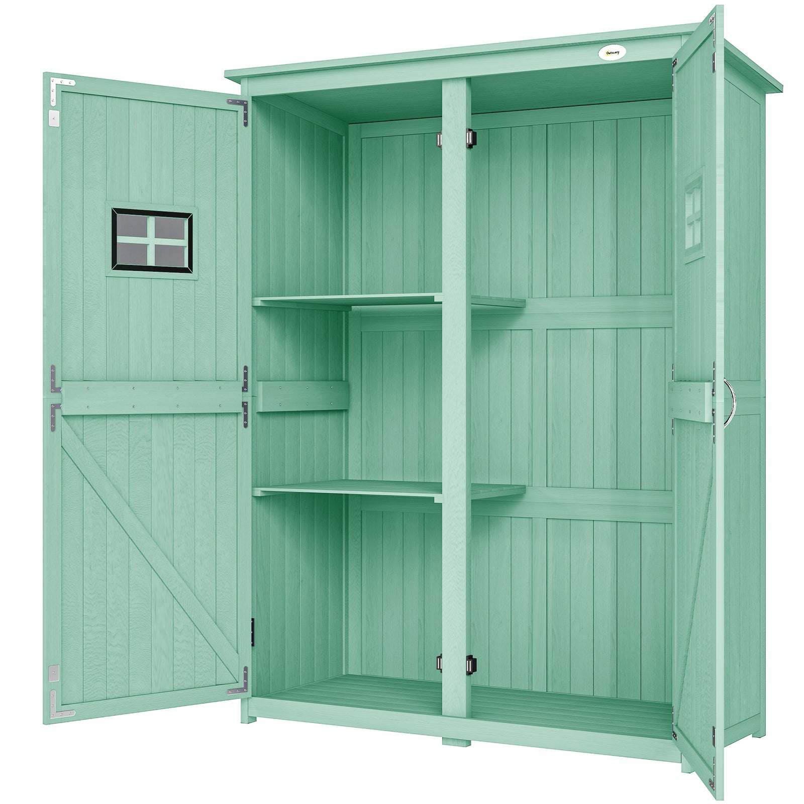 Wooden Garden Tool Storage Cabinet Double Door Shelf Green