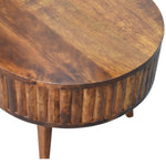 Solid Wood Stripe Chestnut Coffee Table, 2 Drawers, Dark Brown
