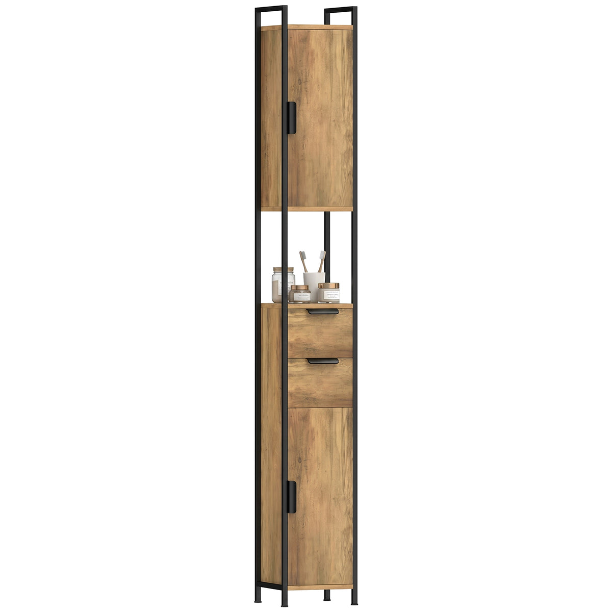 HOMCOM Freestanding Bathroom Cabinet With Drawers And Shelves, Brown