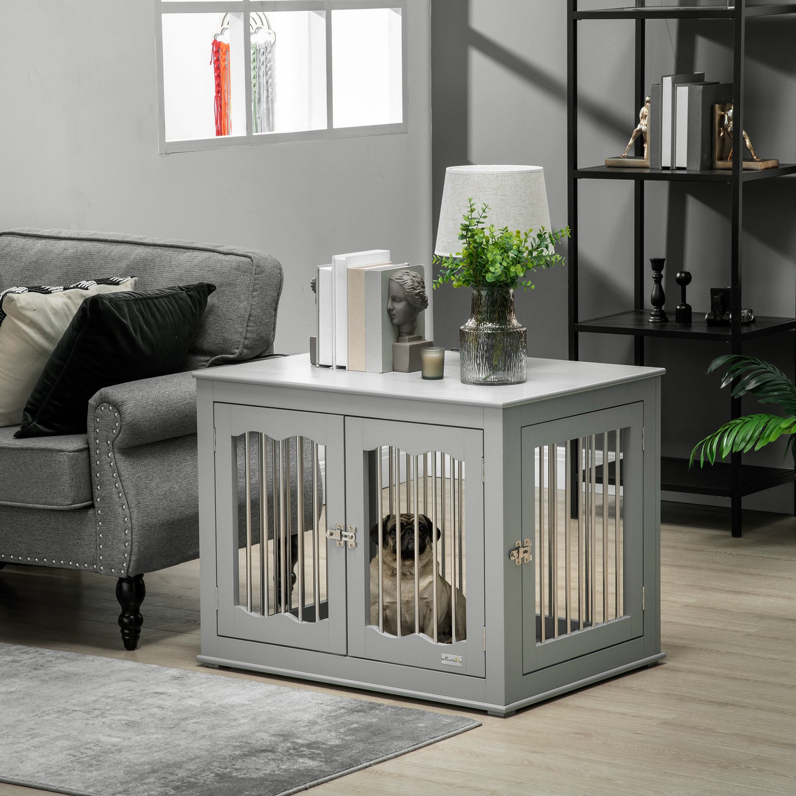 Dog Crate Furniture W/ Three Doors, Locks, Latches