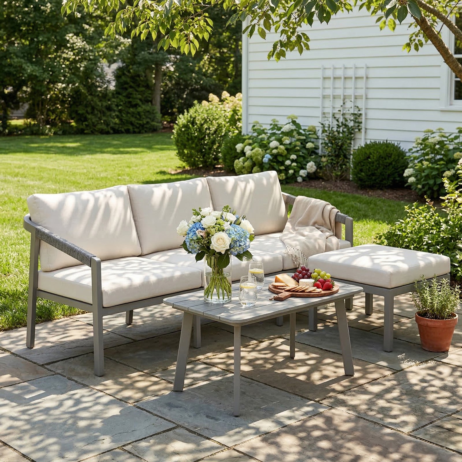 3 Piece Garden Dining Set, Outdoor Patio Furniture, Grey