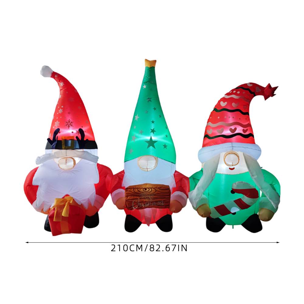 2.1m W Inflatable Christmas Gnomes Trio – Outdoor Decoration With Led Lights, Air Blower, Stakes & Water Bags