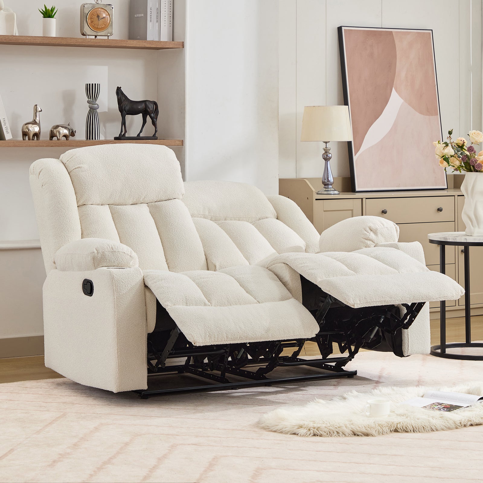 Lovell 2 Seat Manual Recliner Sofa With Cup Holders | Cream