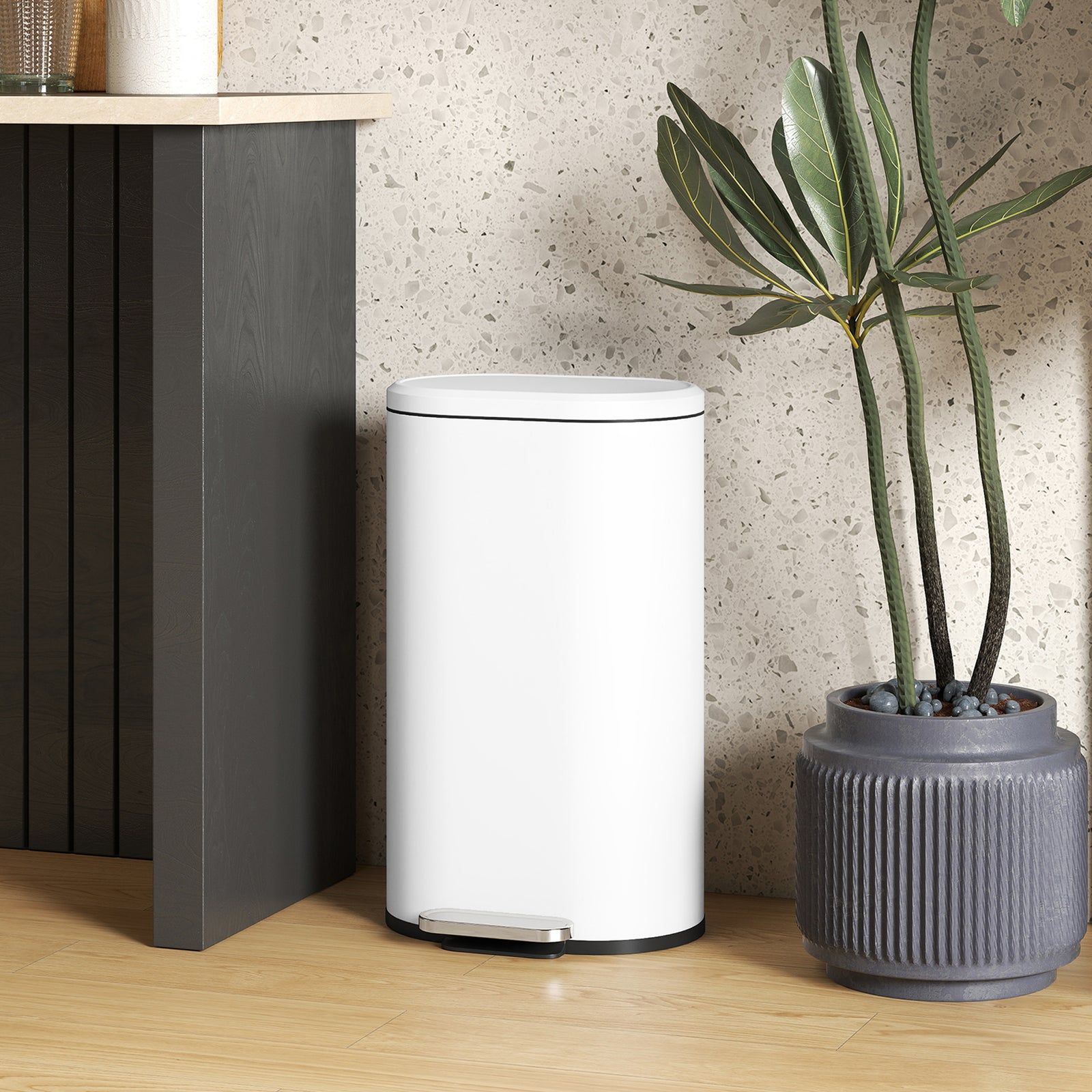 Slim Rectangular Pedal Bin With Soft-close Lid, 30l Kitchen Bin | White