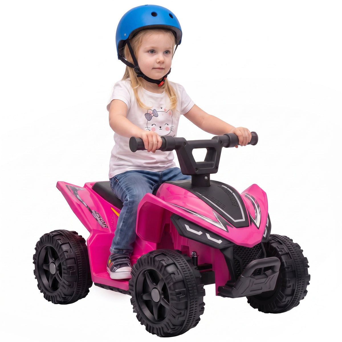 6v Electric Car, Kids Atv With Handlebar Button Control | Hot Pink