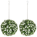Set Of 2 Artificial Plant Topiary Rose Balls, Faux Plants | White