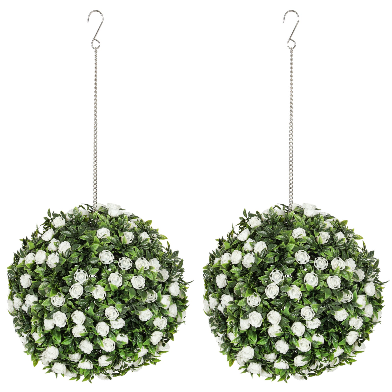 Set Of 2 Artificial Plant Topiary Rose Balls, Faux Plants | White