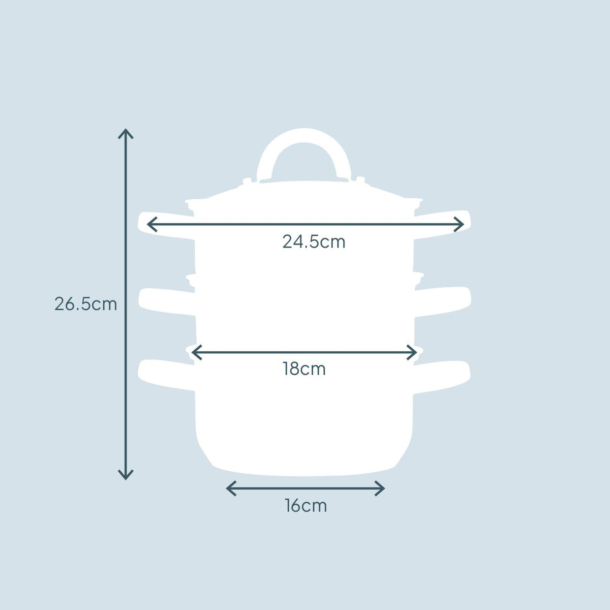 3 Tier Stainless-steel Steamer Pan | 16cm | Silver