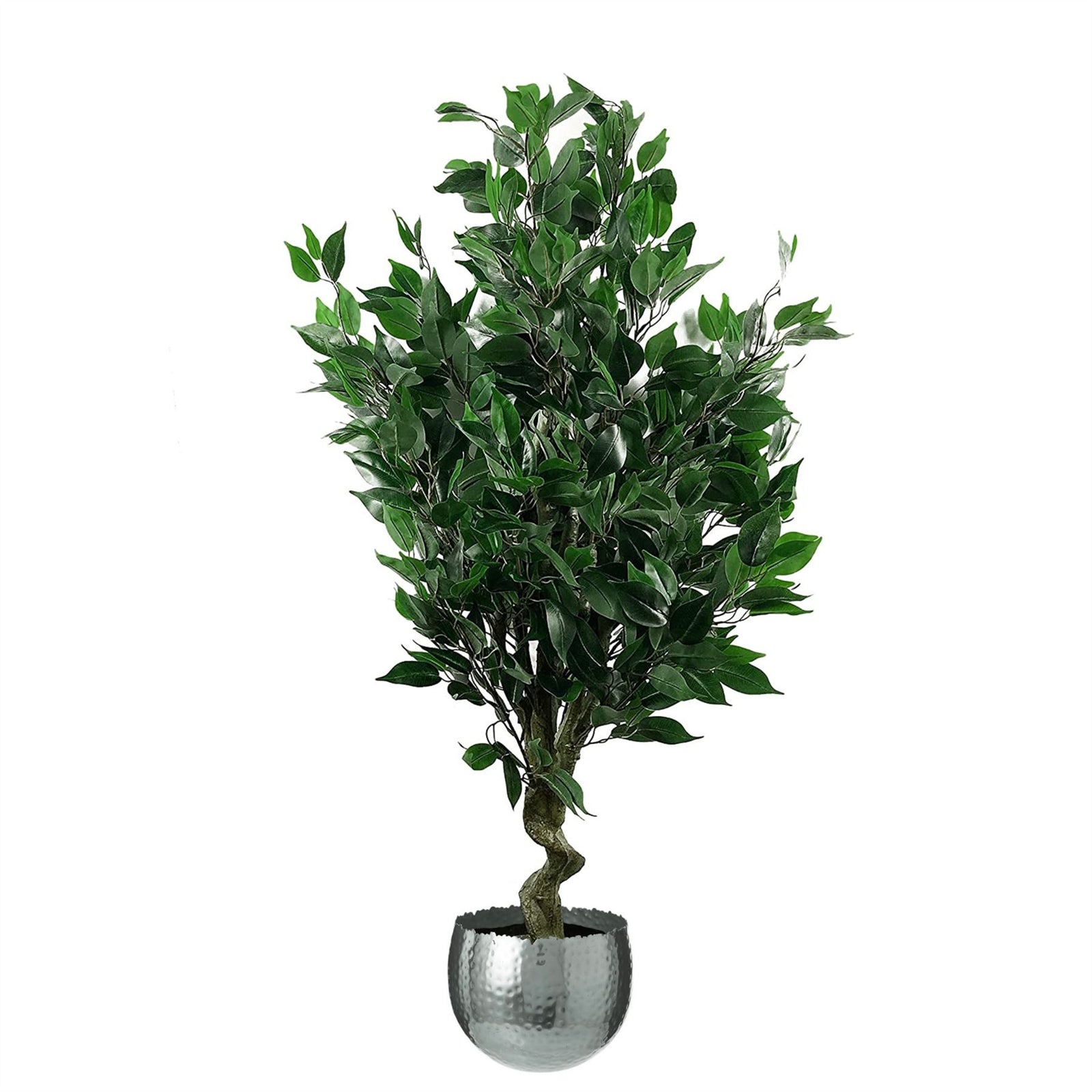Artificial 110cm Evergreen Twist Ficus Tree Silver Curve Planter