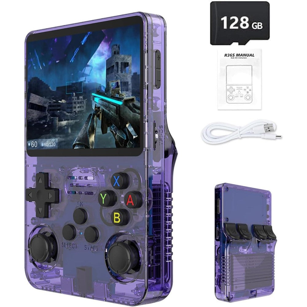 R36s Retro Handheld Game Console 128gb 3.5 Inch Ips | Purple