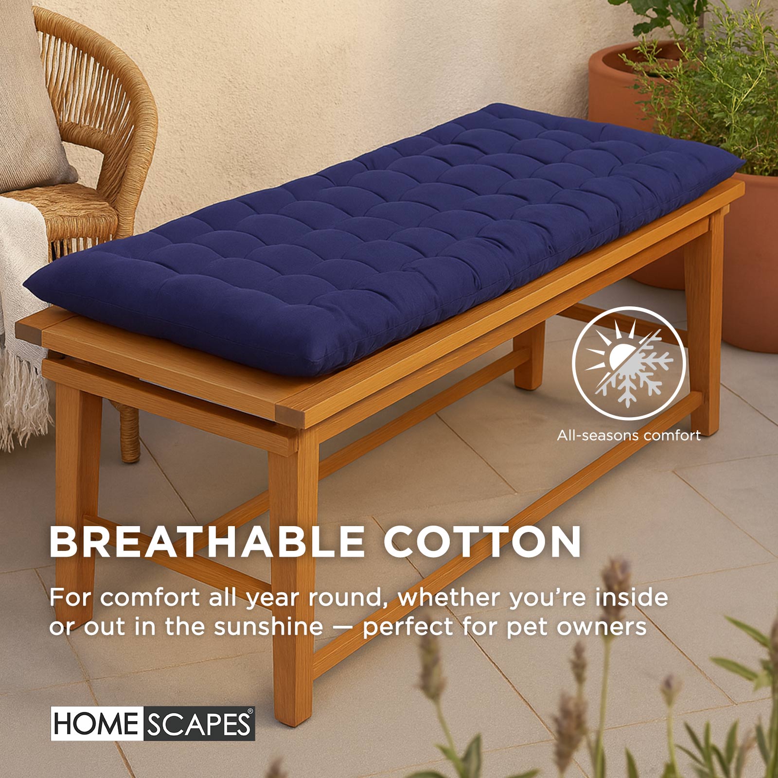 Outdoor Bench Cushion For 2 & 3 Seater Garden Seat Pad For Furniture, Kitchen, Dining & Indoor Use | 3 | Navy Blue
