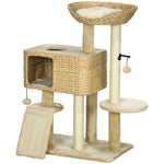 95cm Cat Tree Tower W/ Scratching Post, Cat House, Ball, Platform - Beige