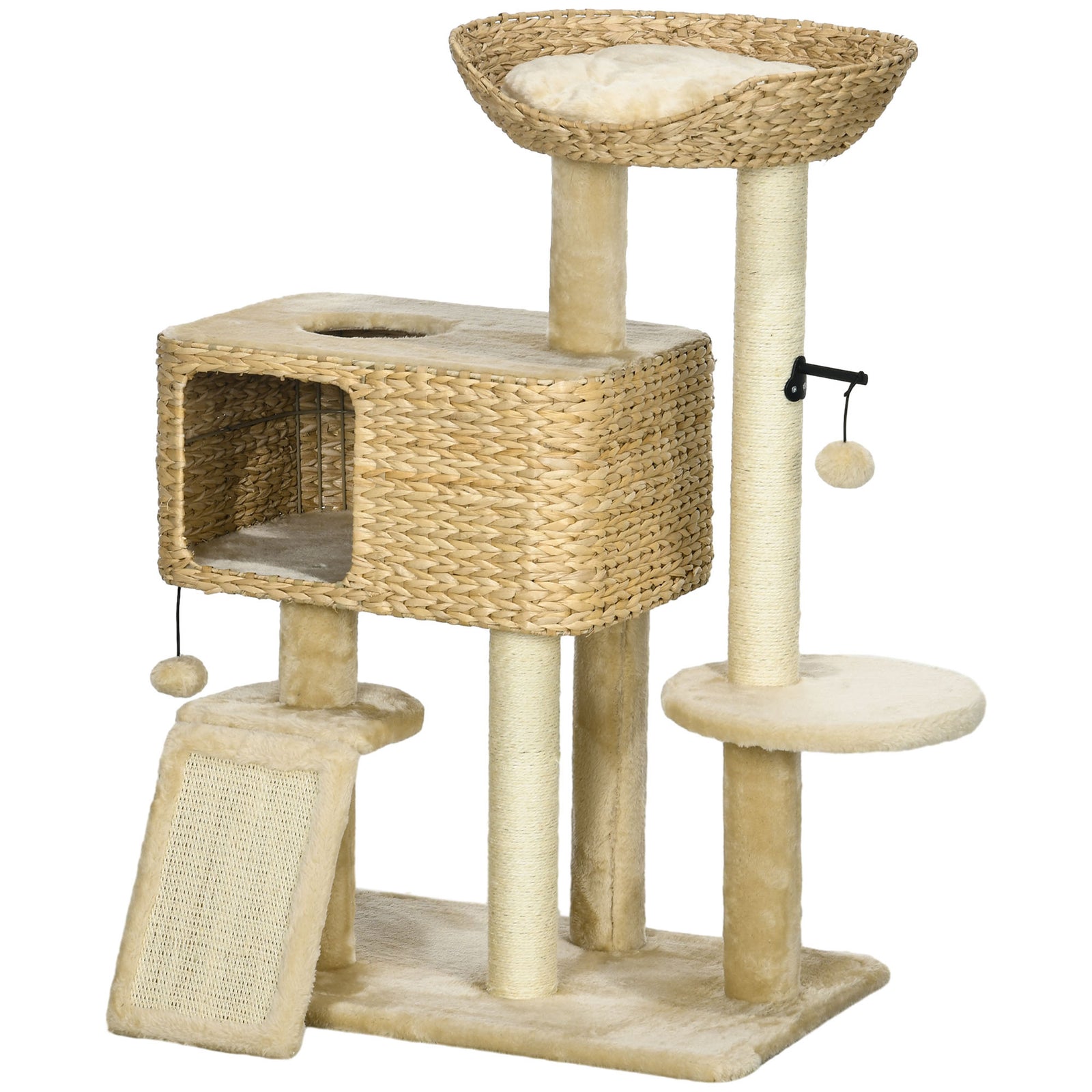 95cm Cat Tree Tower W/ Scratching Post, Cat House, Ball, Platform - Beige