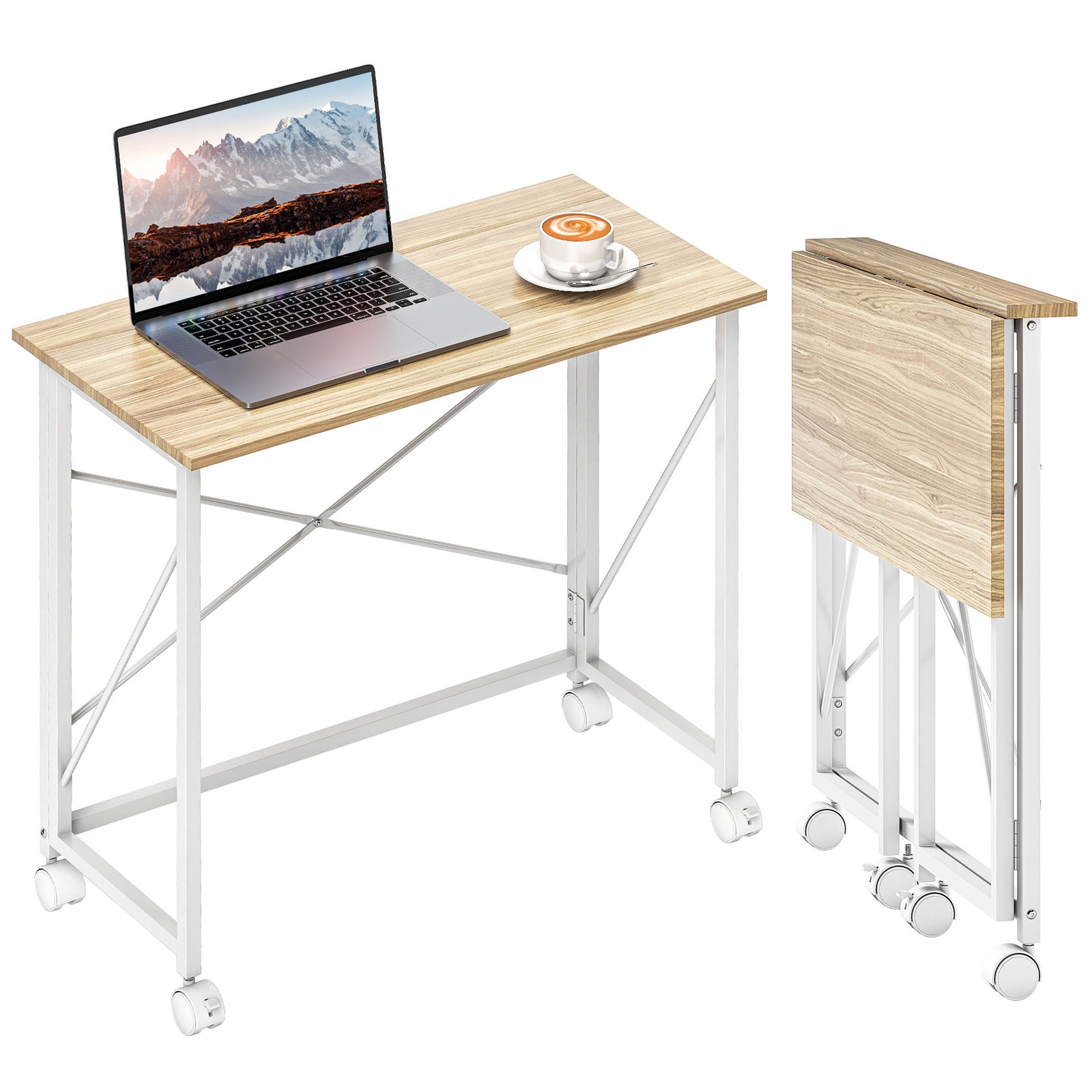 Folding Desk On Wheels, Writing Table For Home Office | Natural