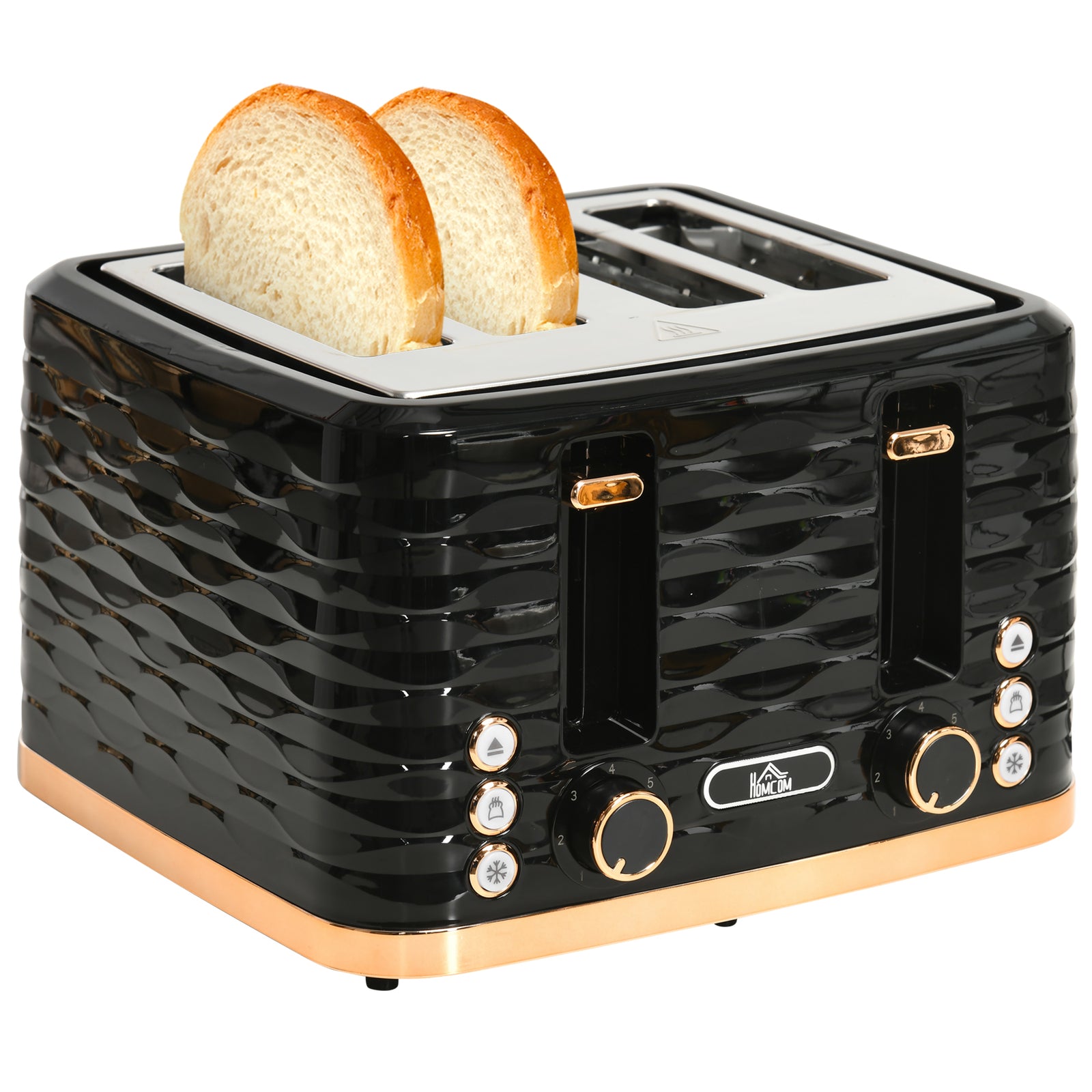 Toaster With 4 Slot, 7 Browning Levels, 1600w, Ripple | One Size | Black