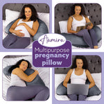 L Shaped Pregnancy Pillow, 145x25x20cm Shredded Memory Foam Full Body Maternity Cushion For Sleeping | J Shape | Dark Grey