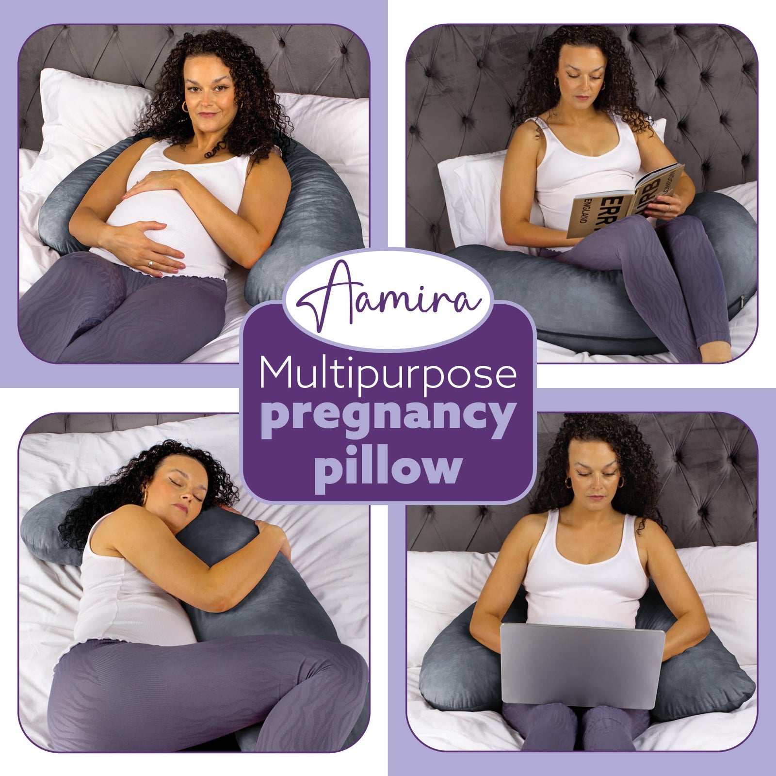 L Shaped Pregnancy Pillow, 145x25x20cm Shredded Memory Foam Full Body Maternity Cushion For Sleeping | J Shape | Dark Grey