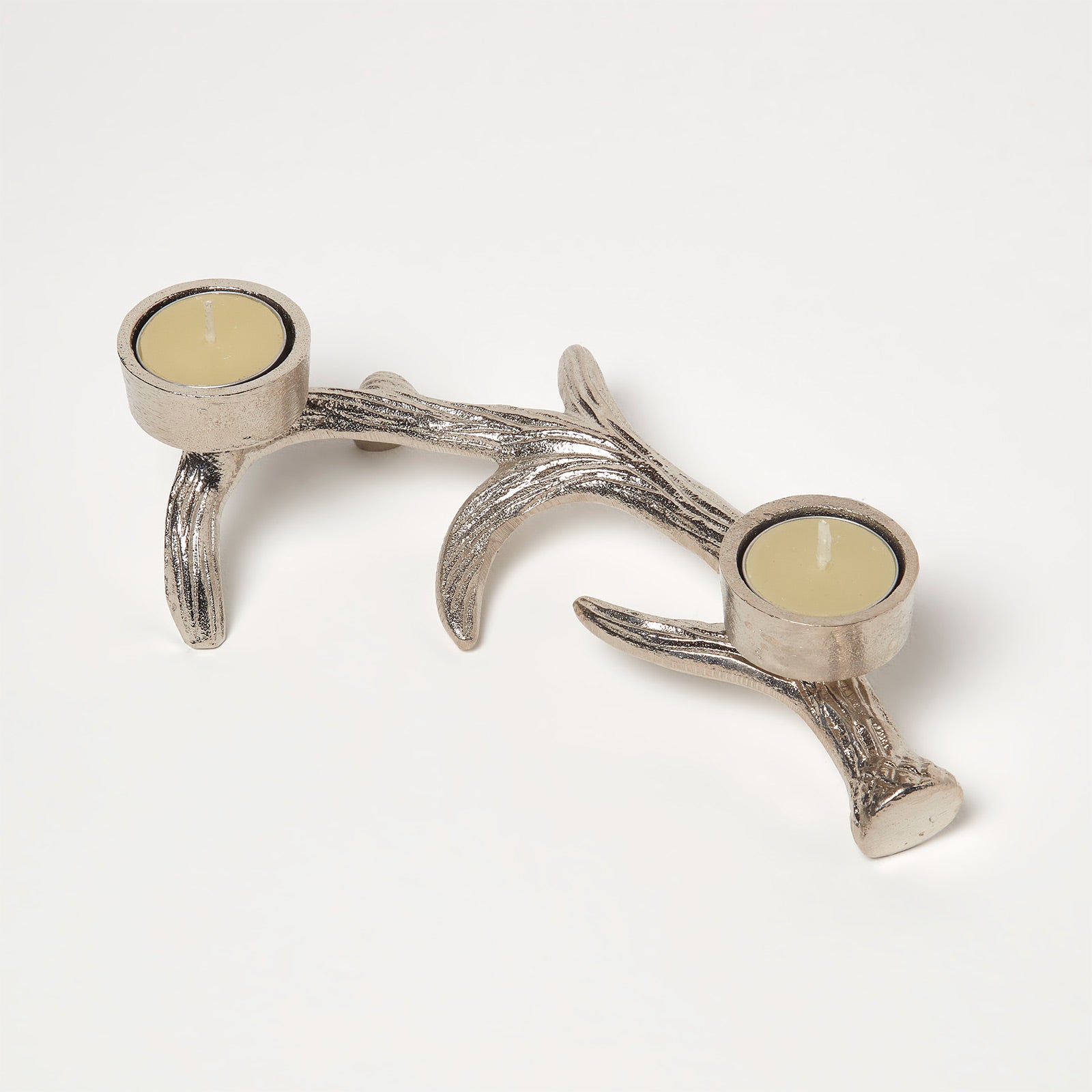 HOMESCAPES Silver Antler Dual Tea Light Holder