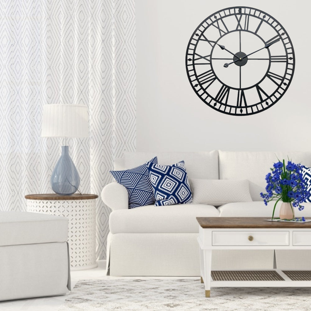 Large Decorative Metal Roman Numeral Skeleton Wall Clock