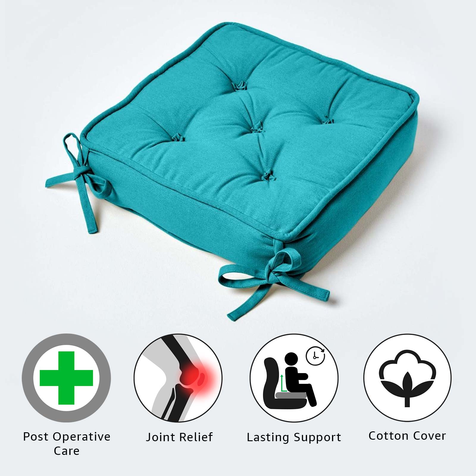 Cotton Dining Chair Booster Cushion | 40cm x 40cm | Teal