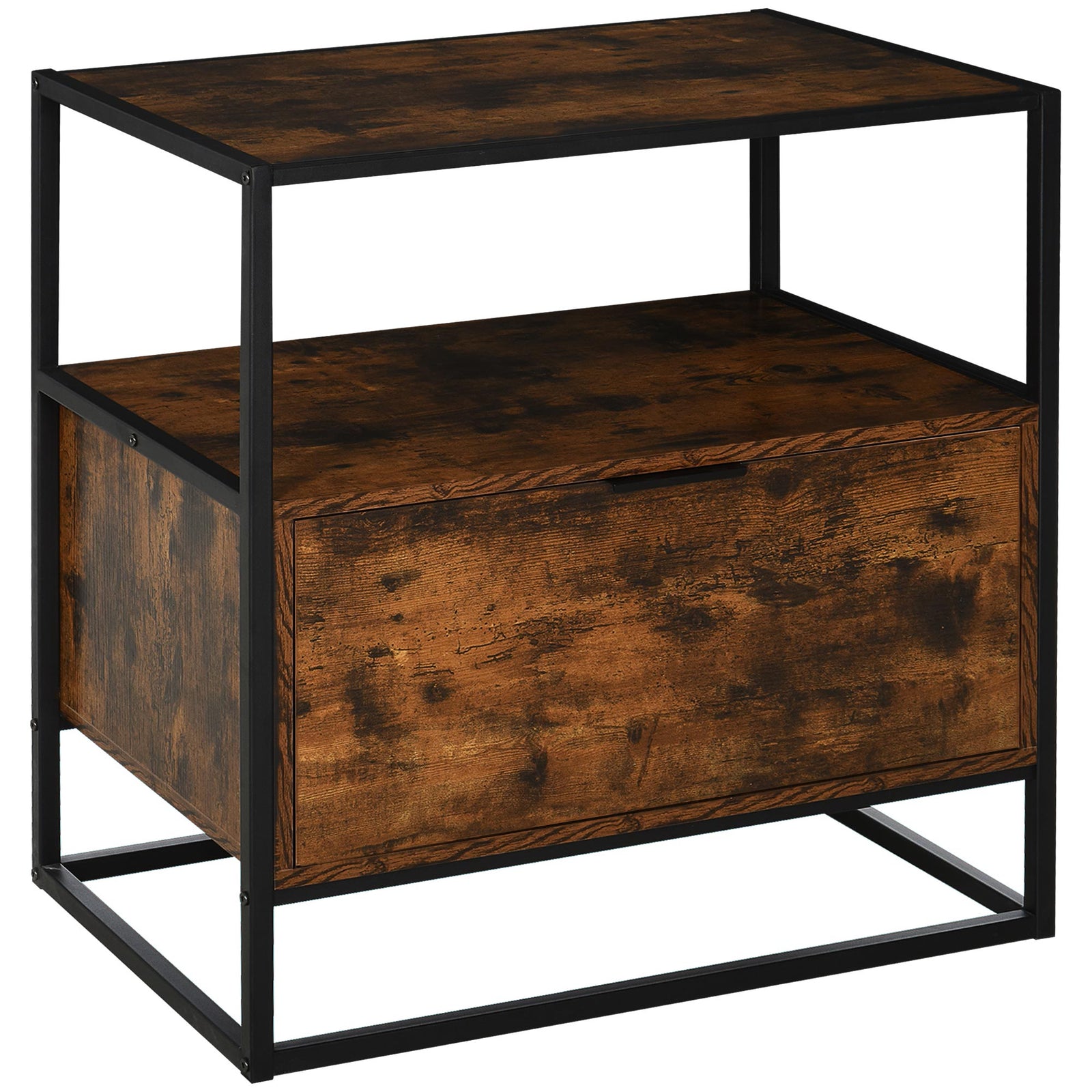 Industrial-style Side Table With Drawer, Open Shelf