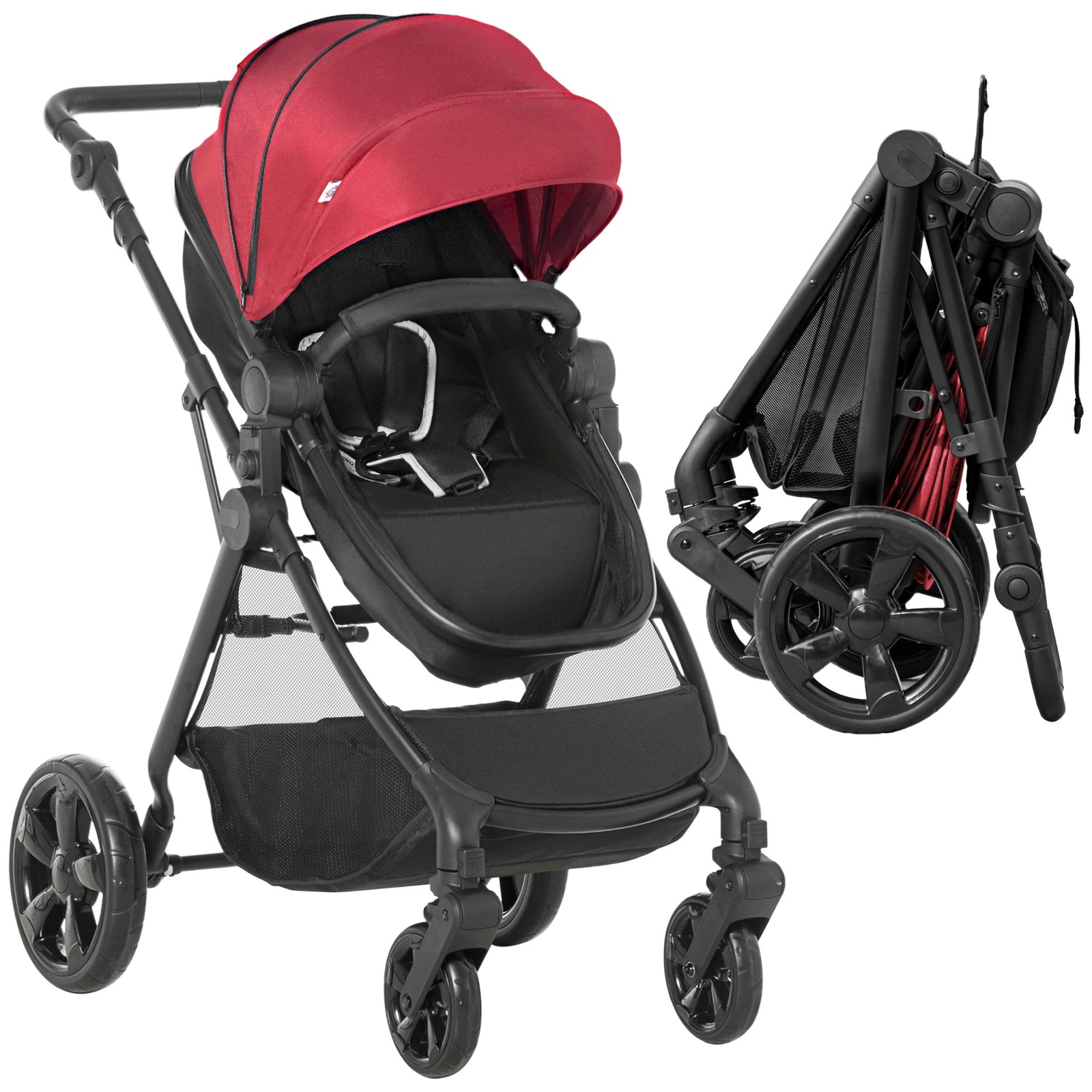 2 In 1 Pushchair Stroller W/ Reversible Seat Single Hand Foldable | Red
