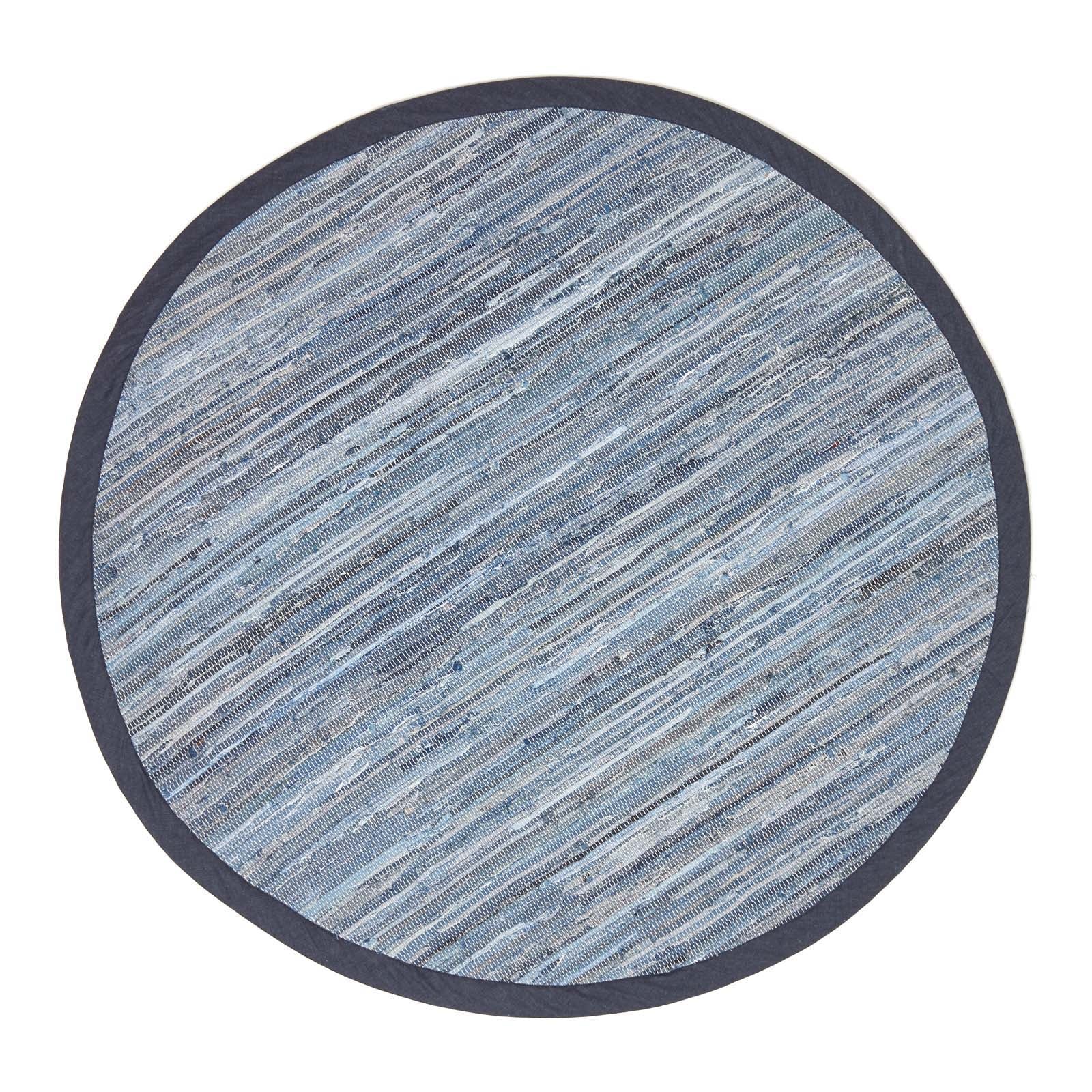 Blue Denim Handwoven Striped Chindi Rug | 150cm | Blue