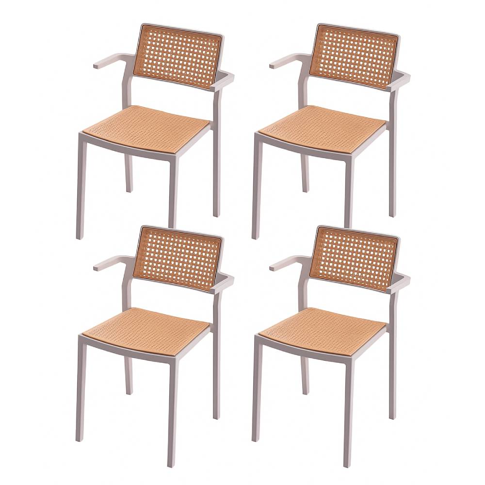 Set Of 4 Pseudo-rattan Pp Dining Chair With Armrest | Grey