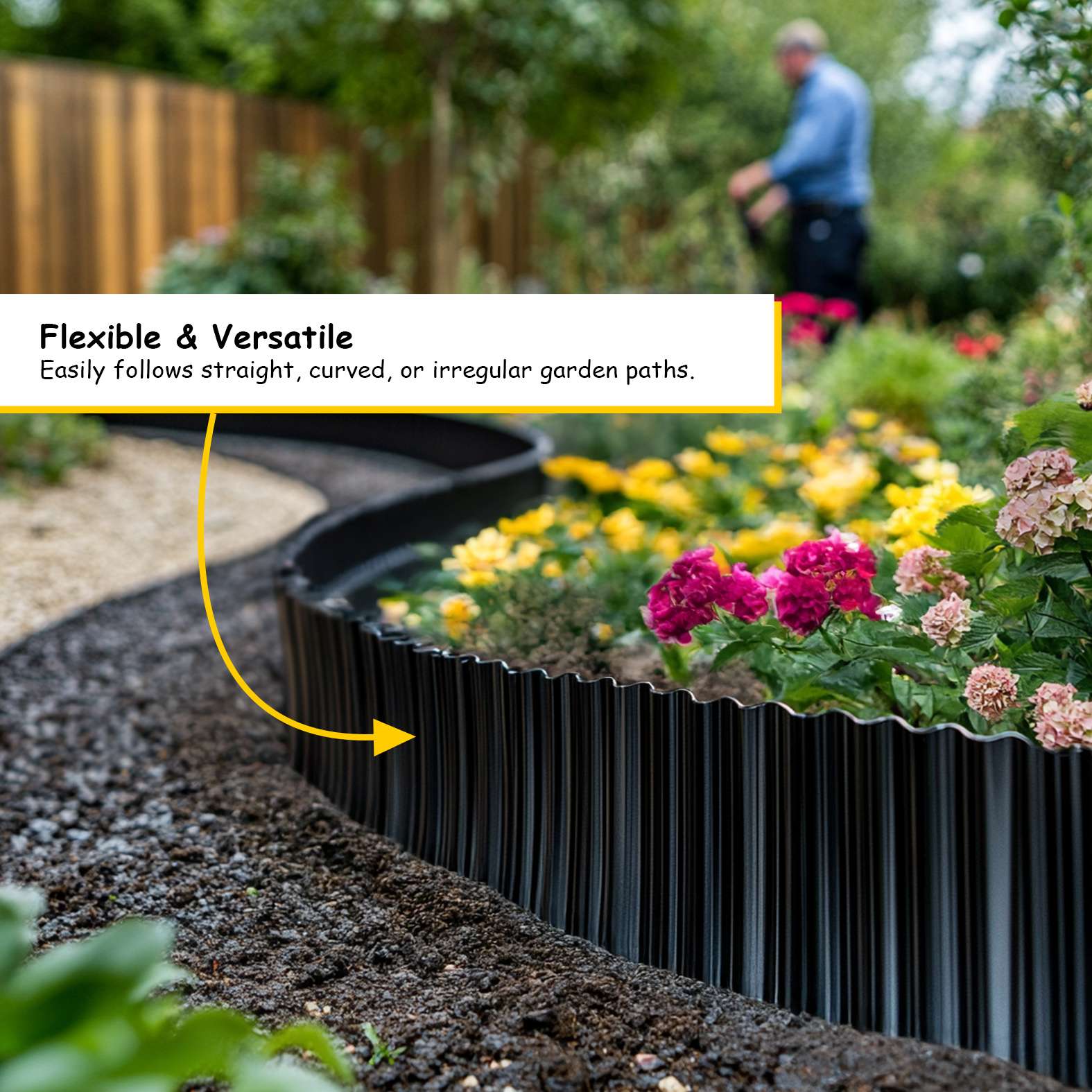Black Metal Corrugated Metal Lawn Edging Garden Border Roll | 12m | Black