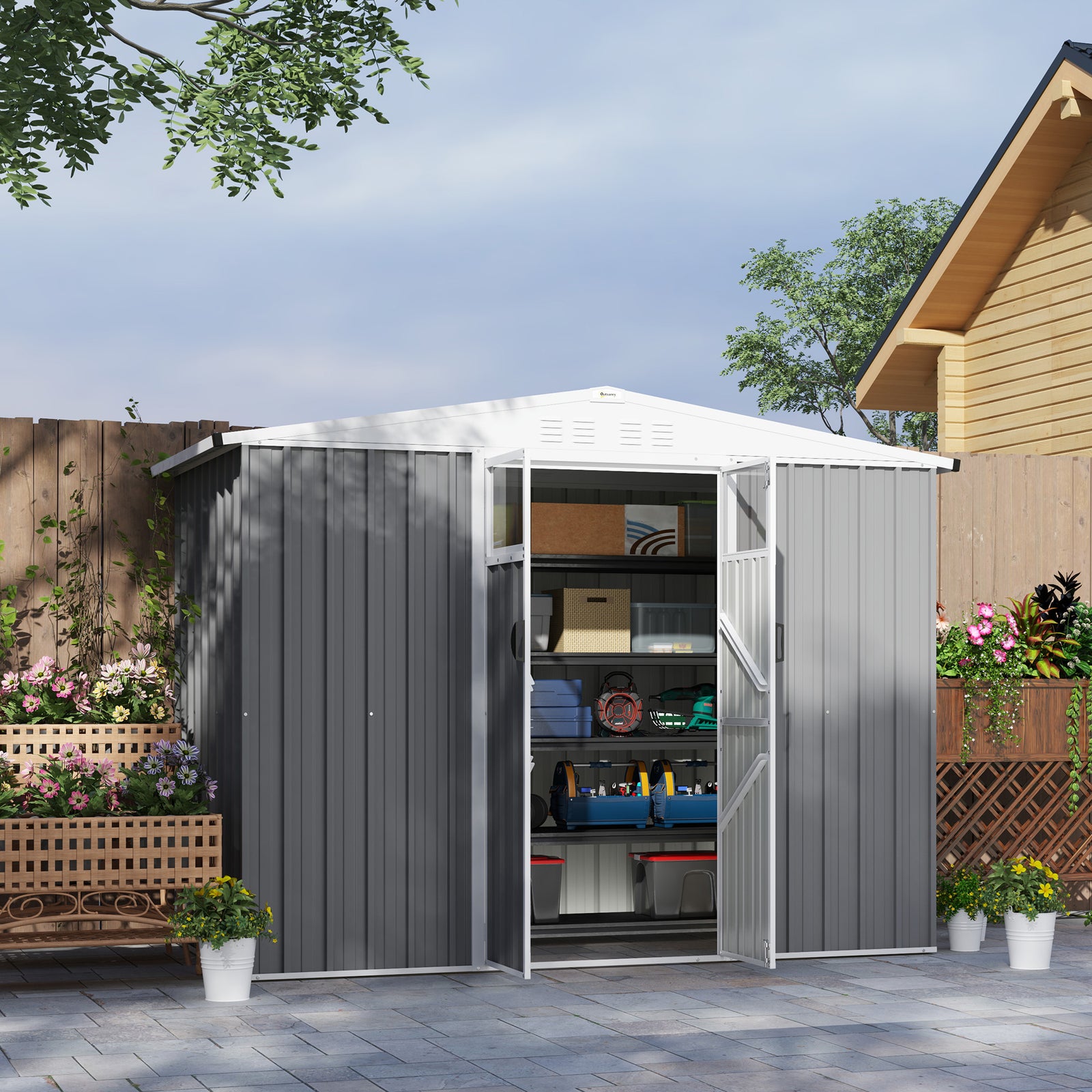 8 X 4 Ft Garden Storage Shed, Outdoor Metal Shed | Light Grey