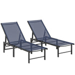 Sun Loungers Set Of 2, 5-level Reclining Sunbeds | Blue