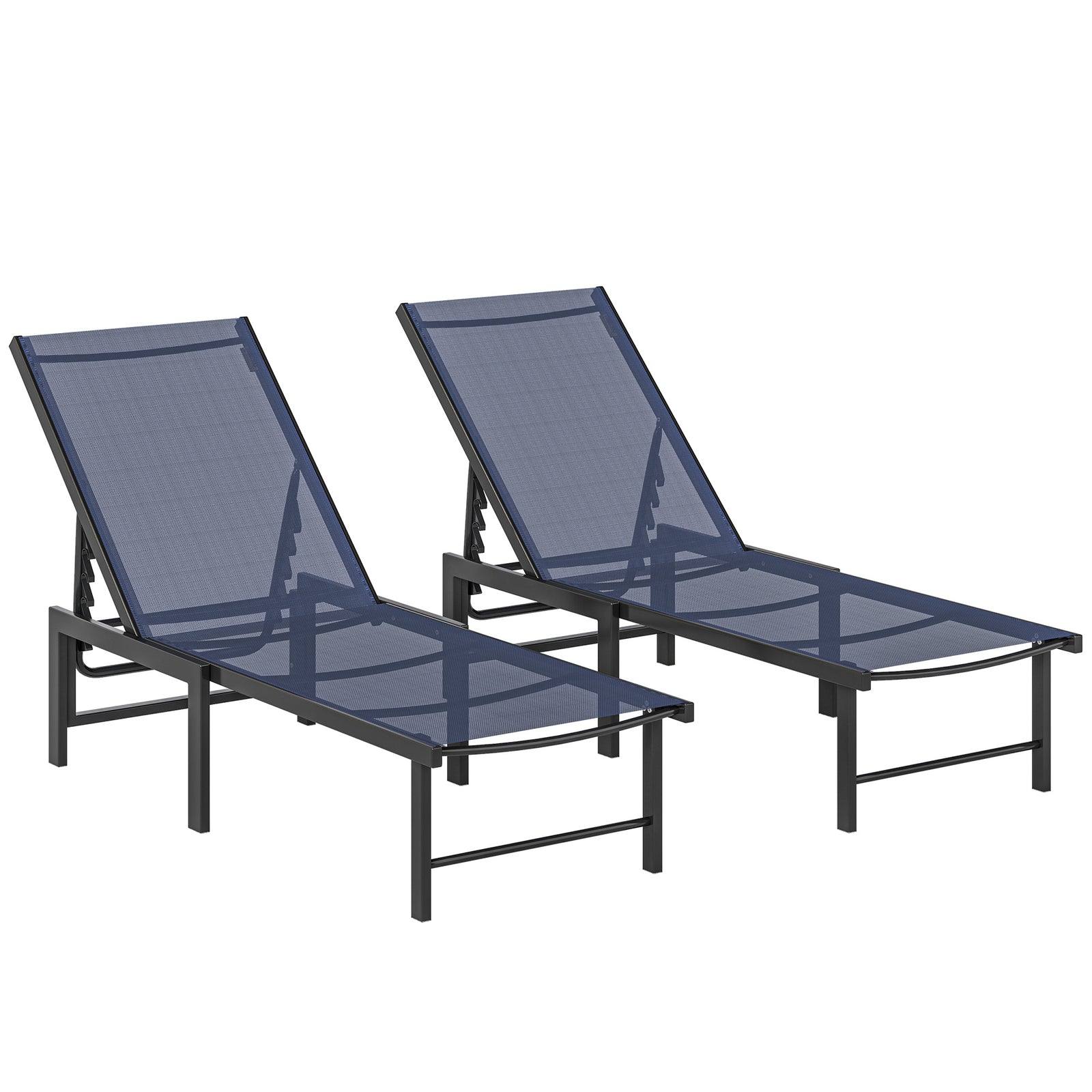 Sun Loungers Set Of 2, 5-level Reclining Sunbeds | Blue