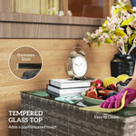 Outdoor Coffee Table W/ Glass Top, Rattan Side Table | Black