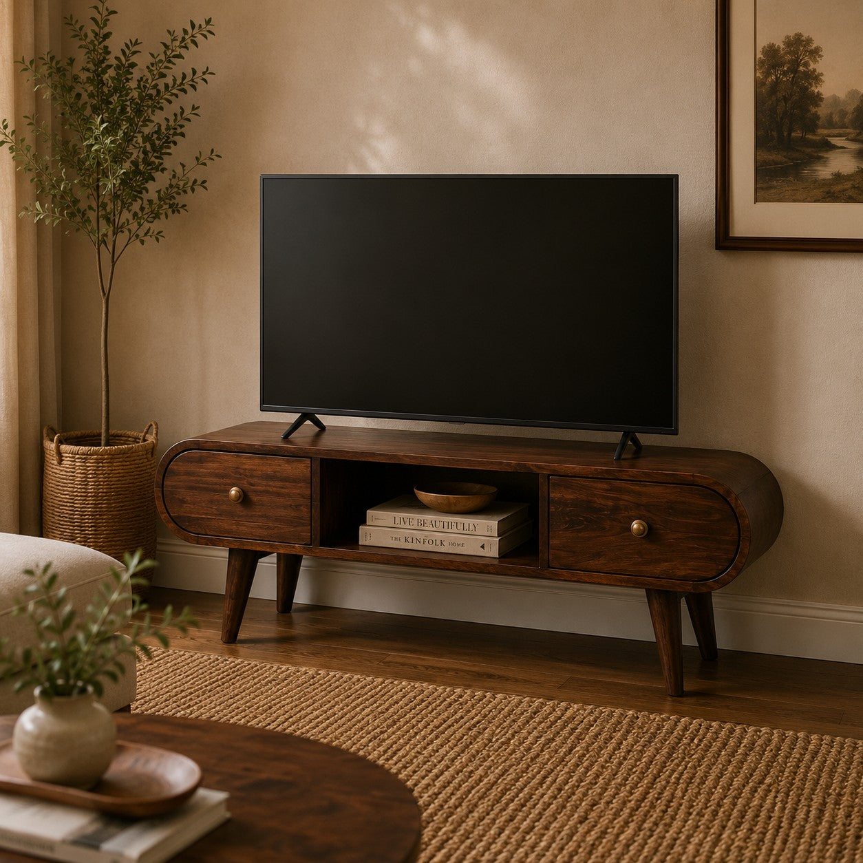 Artisan Furniture Solid Wood California Walnut Circular Tv Unit