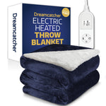 Sherpa Fleece Electric Heated Throw Over Blanket Double Polyester 160cm X 120cm | L | Blue