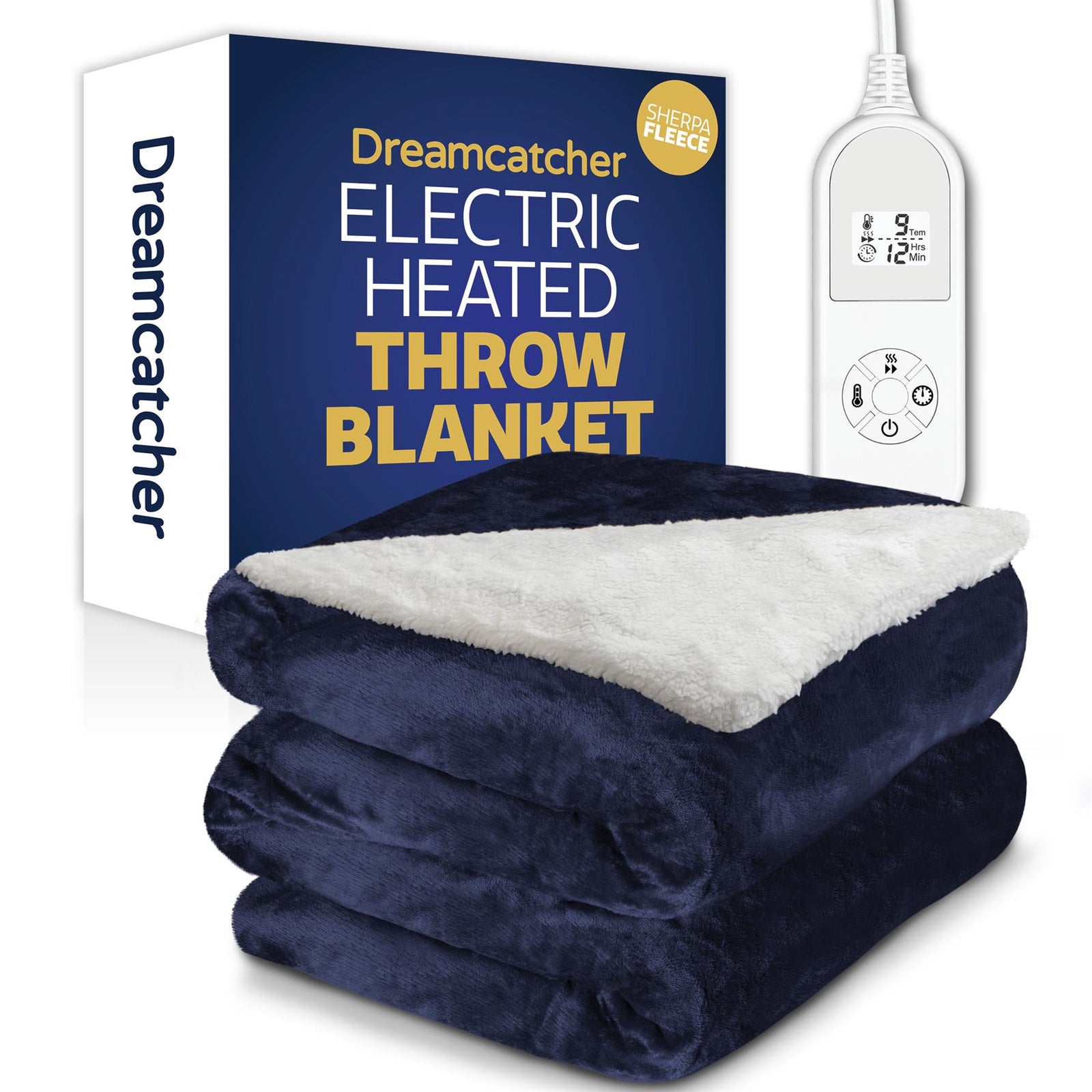 Sherpa Fleece Electric Heated Throw Over Blanket Double Polyester 160cm X 120cm | L | Blue
