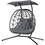 Black Double Rattan Egg Chair W/ Canopy