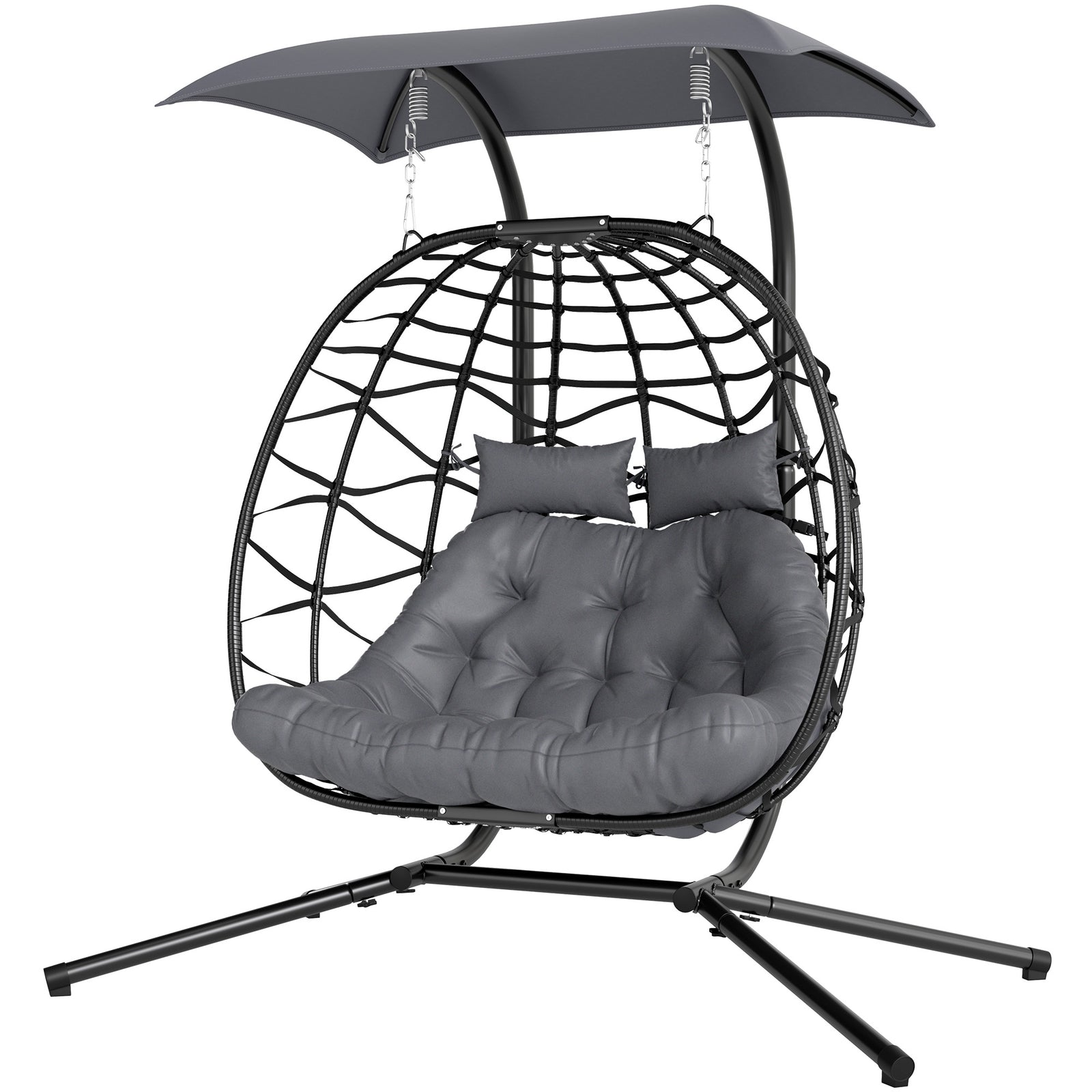 Black Double Rattan Egg Chair W/ Canopy
