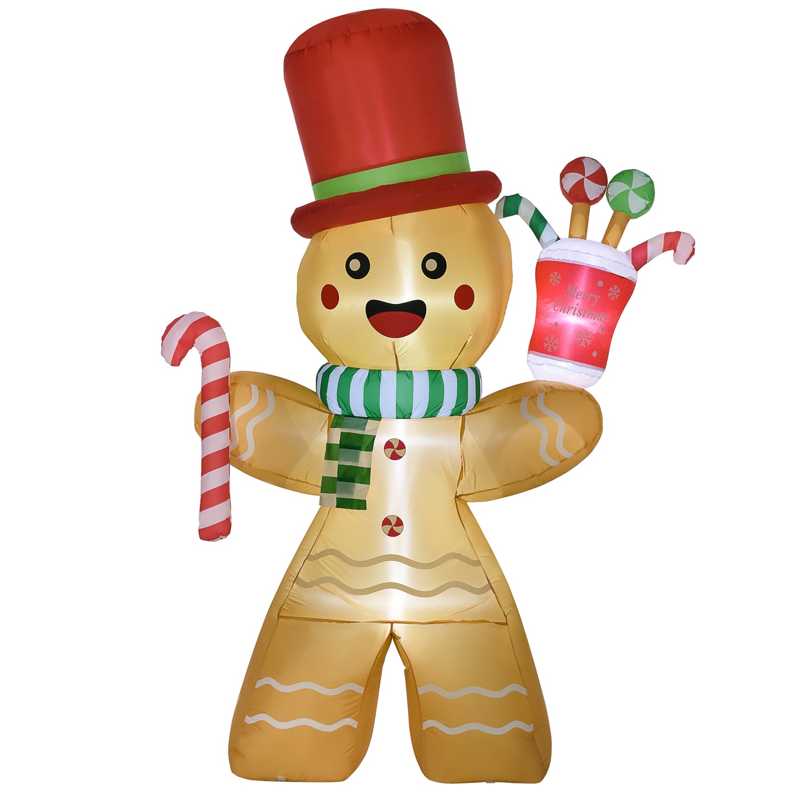 7.5ft Christmas Inflatables Gingerbread Man With Candy Cane