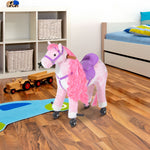 Child Boys Walking Horse Riding Toy Plush Walk Pony Wheels W/ Sound | Pink