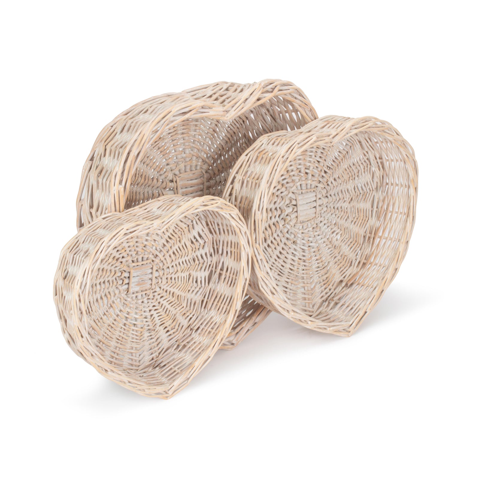 Wicker White Wash Heart Shaped Tray | Set-of-3 | White