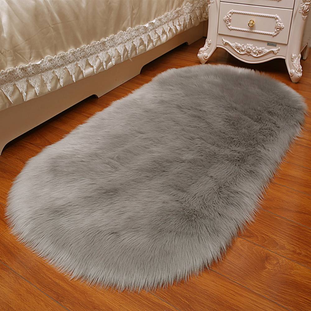 Oval Super Soft Shaggy Area Rug | Large | Grey