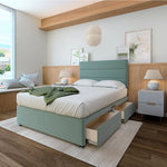 Plush Velvet 2 Drawer Divan Base And Lined Headboard | Small Single | Duck Egg