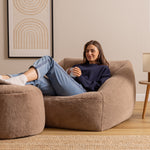 Icon Natalia Armchair And Round Footstool, Rabbit Faux Fur | Medium | Mocha