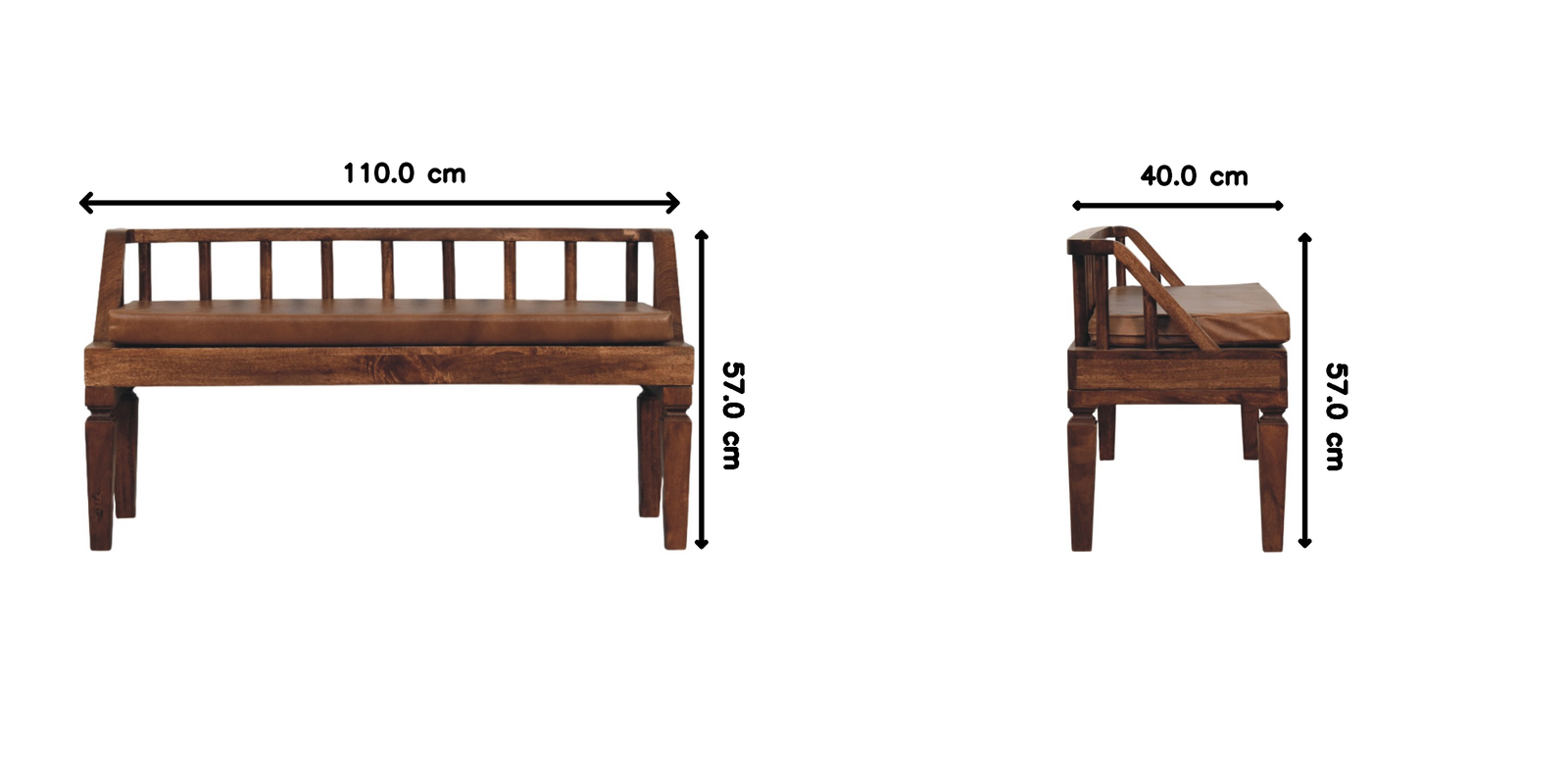 Artisan Furniture Solid Wood Bordeaux Leather Bench, Upholstered