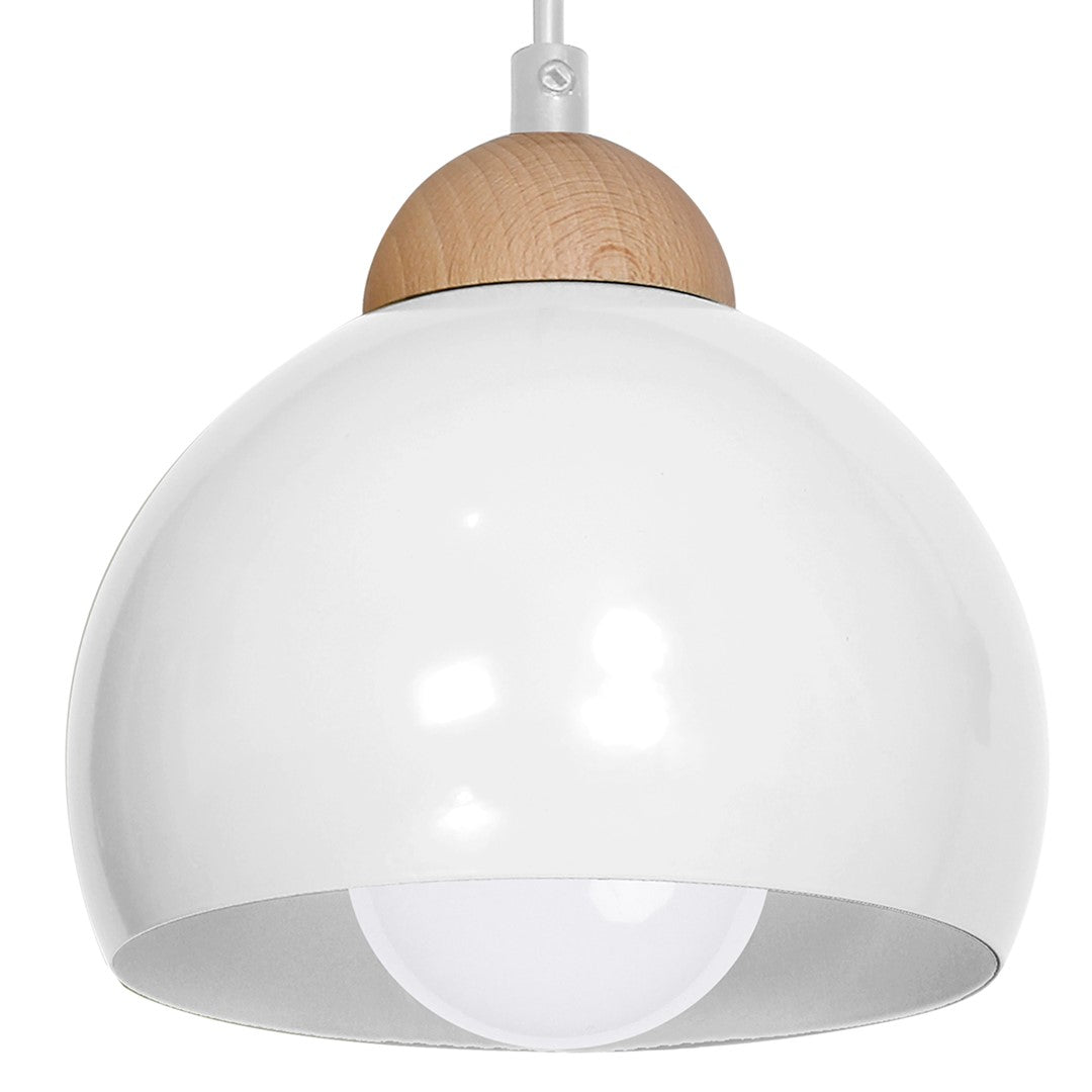 Dama White Pendant Light 3xe27 Hand Made Scandi Style Hanging Ceiling Lamp Enhanced By Natural Wood Detail